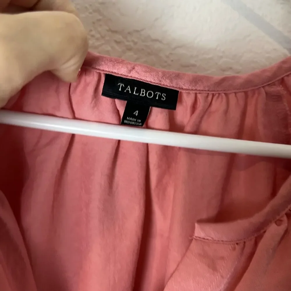 Talbots Blouse Womens‎ 4 Pink Button Down 3/4 Sleeve Lightweight Top Polyester